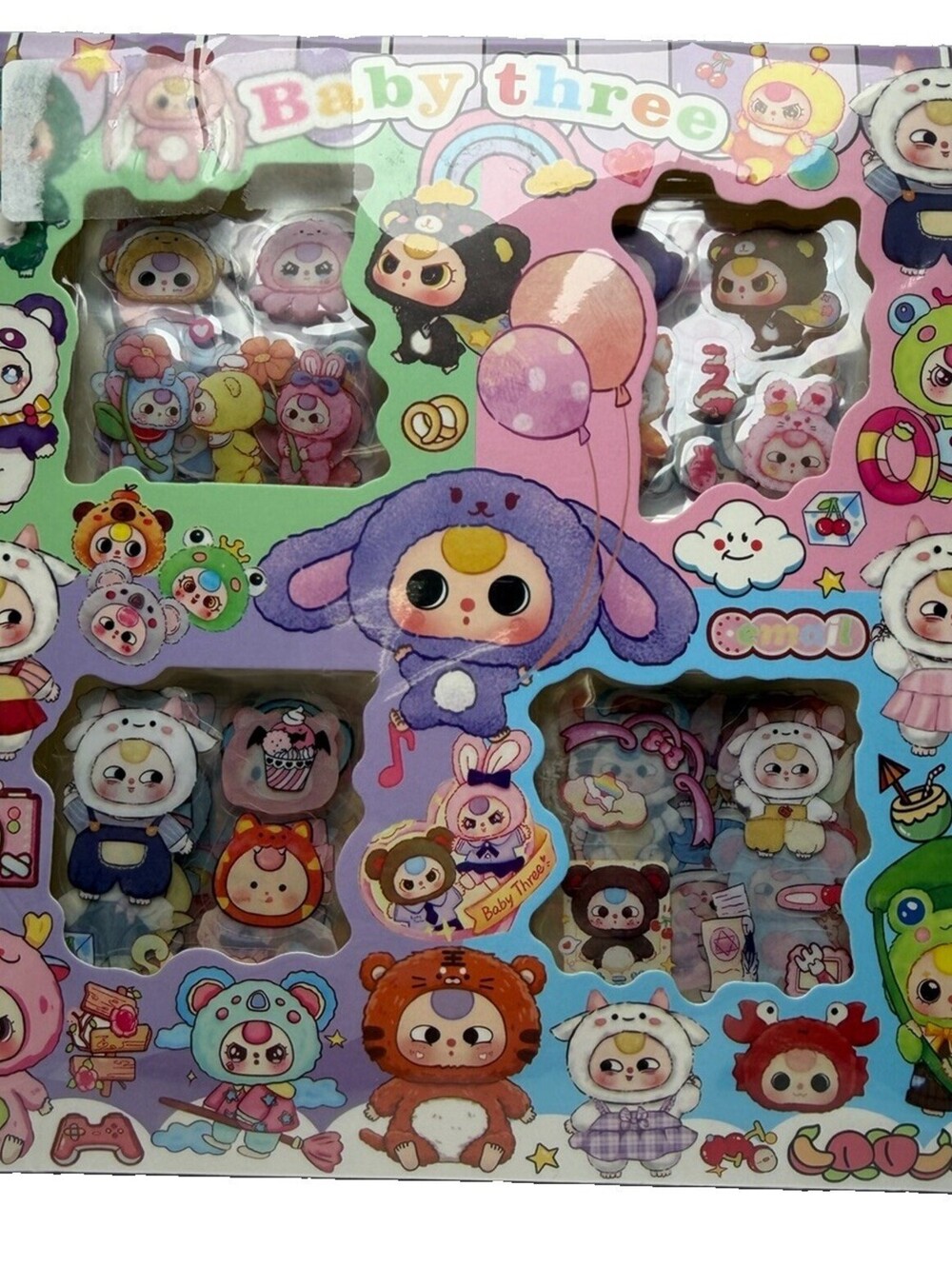 Baby Three Boxed Sticker Set 96 Die Cut Kawaii Scrapbook Journal New Sealed